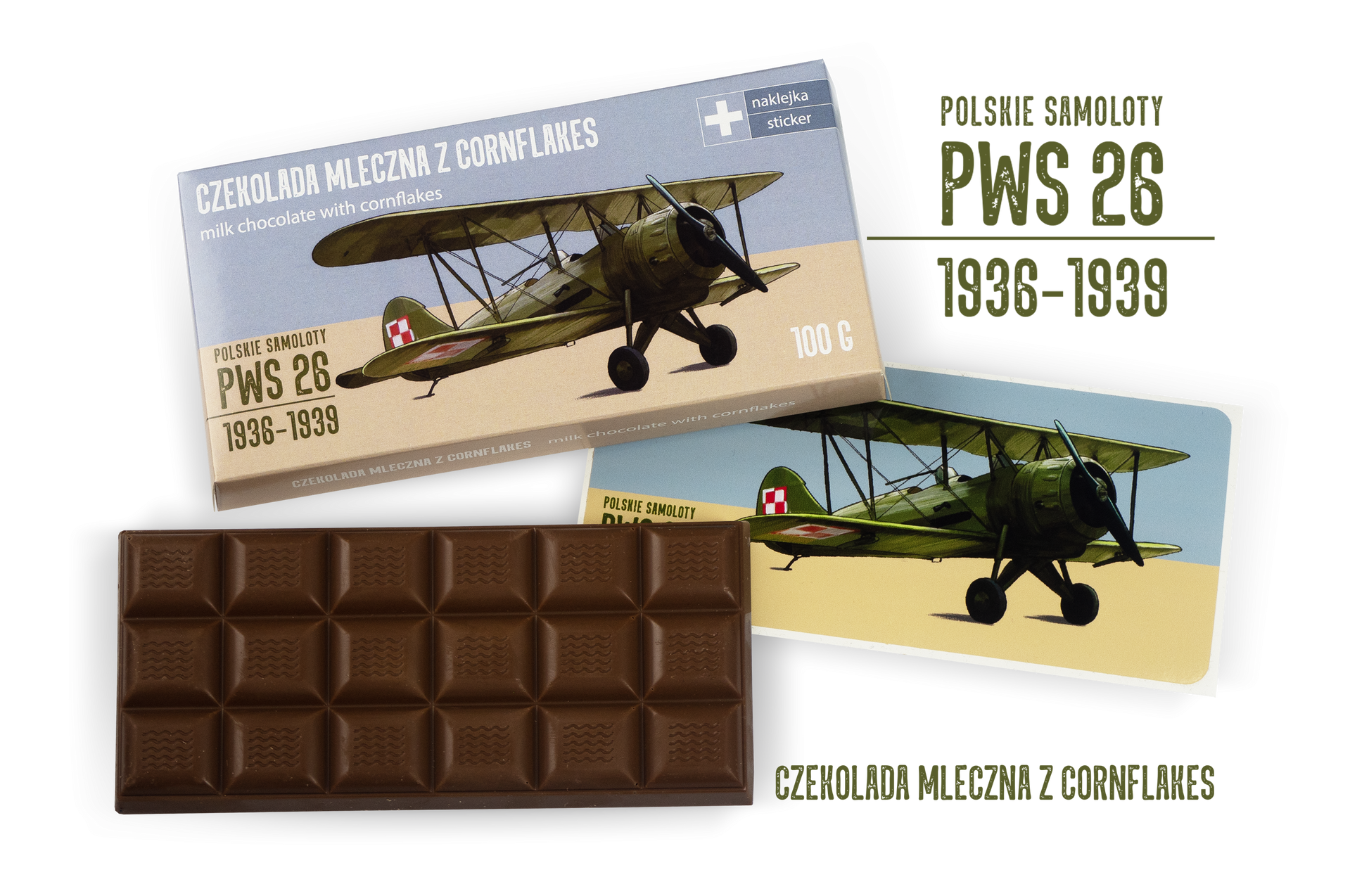 PWS-26 — czekolada mleczna z cornflakes z naklejką
