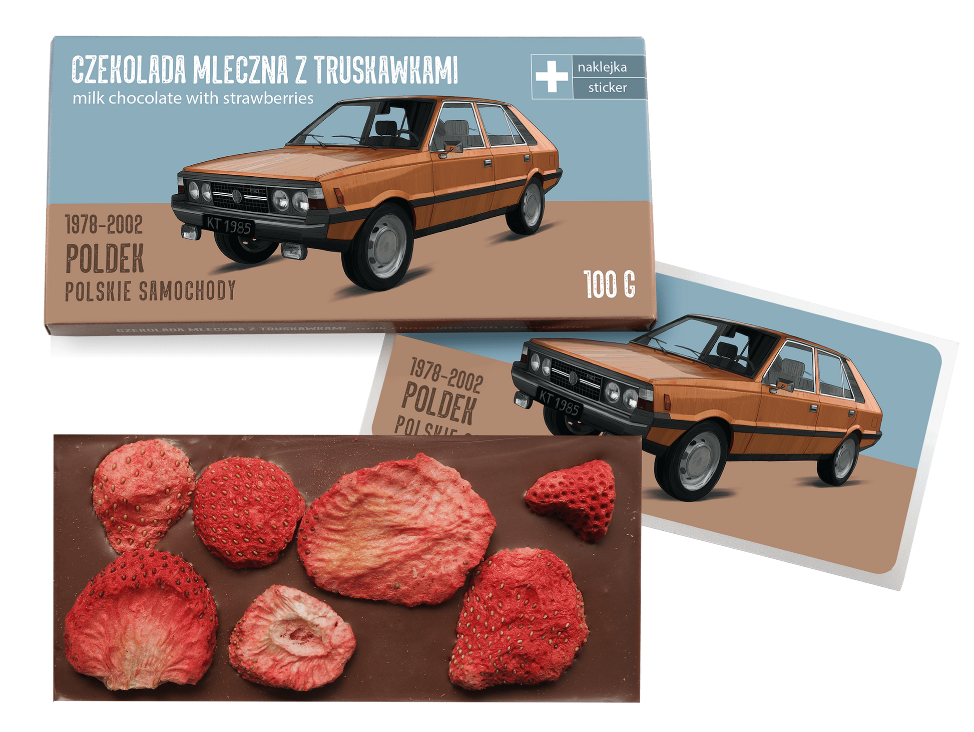 Polonez — czekolada mleczna z truskawkami z naklejką